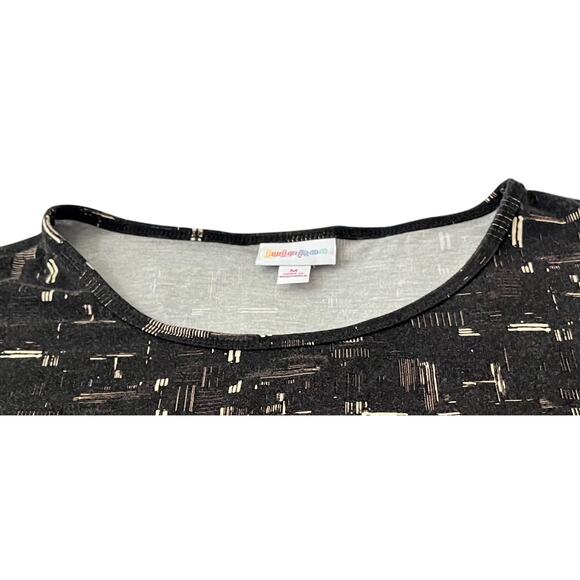 LULAROE SHORT SLV PULL-OVER CREW NECK BLOUSE, WOMENS, M-BROWN WITH GOLD ABSTRACT - Picture 2 of 11